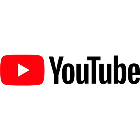 YouTube logo with red play button icon and black text on a transparent background