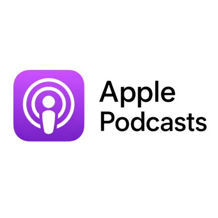 Apple Podcasts logo with purple icon featuring a stylized person surrounded by concentric circles