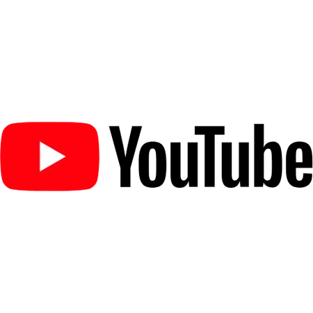 YouTube logo with red play button icon and black text on transparent background