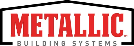 Logo of Metallic Building Systems with bold red and gray text inside a black frame.