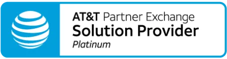 AT&T Partner Exchange Solution Provider Platinum logo with blue and white color scheme