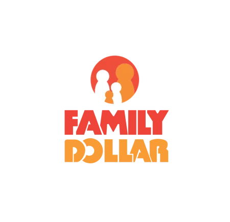 Family Dollar logo with stylized figures and bold red and orange text.