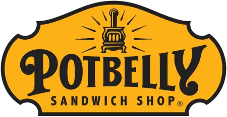 Potbelly Sandwich Shop logo with vintage stove icon on yellow background featuring bold black text.