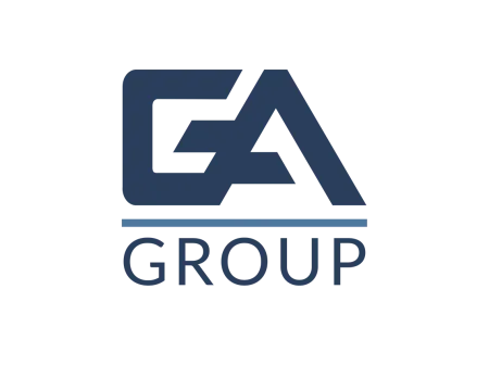 GA Group logo in dark blue with stylized initials and text on a transparent background.