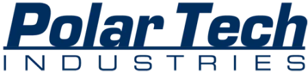 Polar Tech Industries logo with bold blue text on a transparent background