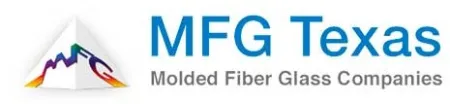 MFG Texas logo with colorful mountain design and text Molded Fiber Glass Companies on white background