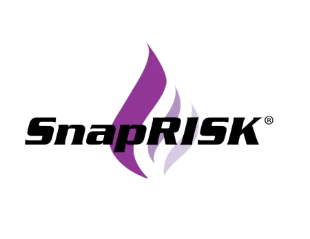 SnapRisk logo with stylized purple flame design and bold black text on transparent background