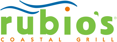 Rubio's Coastal Grill logo with green text, a blue wave design, and orange accents on a white background.