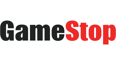 GameStop logo with black and red text on a transparent background