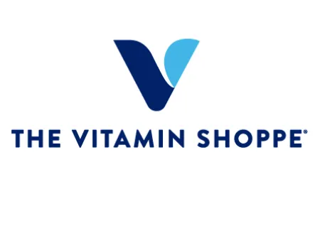 The Vitamin Shoppe logo with stylized V in dark and light blue above the company name in bold navy letters.
