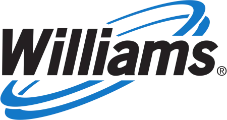Williams company logo with black text and dynamic blue swoosh design elements.