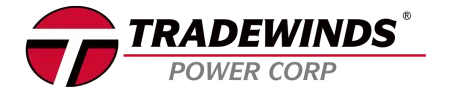 Stylized logo of Tradewinds featuring red and black colors with distinctive lettering.