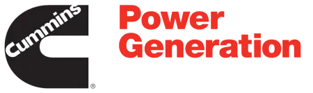 Cummins Power Generation logo featuring bold lettering and a prominent black and red color scheme.