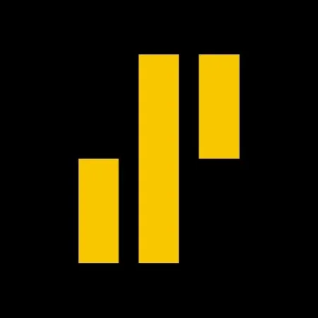 Yellow vertical bar chart with three bars of varying height on a black background.