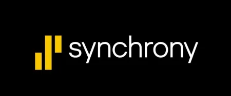 Synchrony logo with yellow bars and white text on a black background