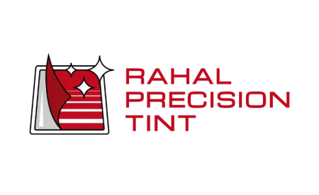 Rahal Precision Tint logo with red and white stylized tint graphic and bold red text on black background