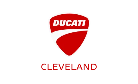 Red and white Ducati logo above the word Cleveland on black background