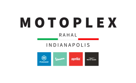 Motoplex Rahal Indianapolis logo with Italian flag colors and Piaggio, Vespa, Aprilia, Moto Guzzi brand logos