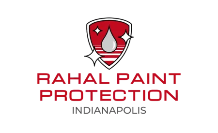 Rahal Paint Protection Indianapolis logo featuring a red shield with a silver droplet and sparkles above bold red text.