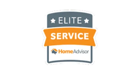 HomeAdvisor Elite Service badge with stars and orange ribbon on white background