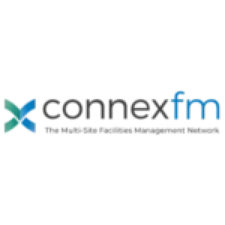 ConnexFM logo featuring a stylized blue and green X symbol with the company name in black and blue text.