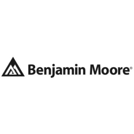 Benjamin Moore logo featuring black text and a triangular mountain icon on a white background.