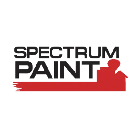 Spectrum Paint logo with black text and red paintbrush stroke forming a house silhouette