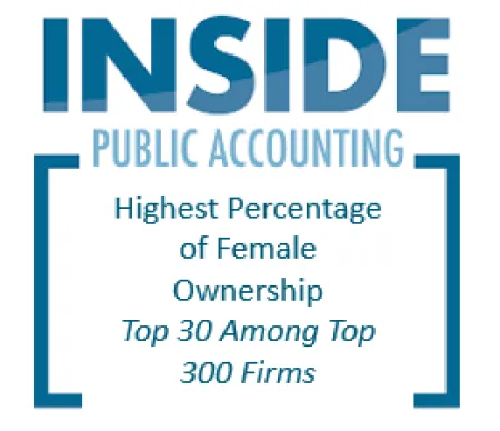 Inside Public Accounting badge highlighting highest percentage of female ownership among top 300 firms.