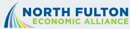 North Fulton Economic Alliance logo with colorful curved lines and bold blue and green text on white background