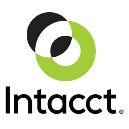 Intacct logo featuring overlapping green and black circles above black text on white background