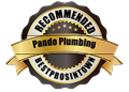 Gold and black badge with ribbon reading Recommended Best Professional Pando Plumbing