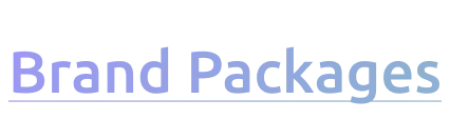 Blue text reading Brand Packages with an underline on a white background