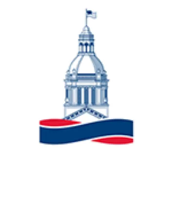 Logo of Florida Justice Association with a dome building and red and blue wave design.
