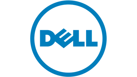 Blue Dell logo with stylized letters inside a circular outline on a transparent background