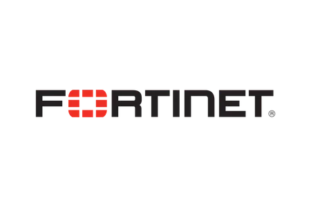 Fortinet company logo with stylized red and black text on a white background