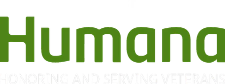 Humana logo with text honoring and serving veterans on black background