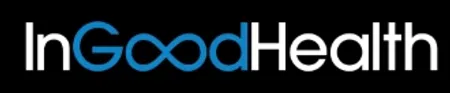 InGoodHealth logo with stylized blue infinity symbol between words on black background