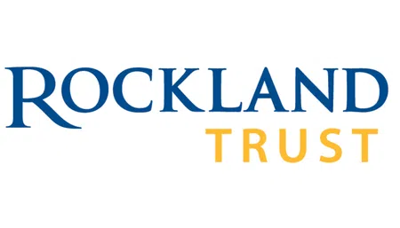 Rockland Trust logo with blue and gold text on white background
