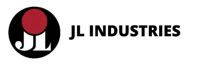 JL logo featuring white initials with a red circle above the letters on a black background.