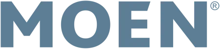 MOEN logo in blue uppercase letters with registered trademark symbol on white background