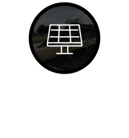 Icon of a solar panel over a blurred solar panel background with text offering cleaning and repair services