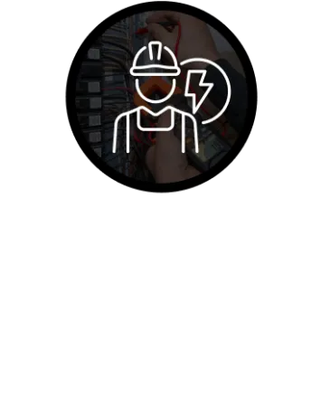 Real estate inspections and certifications logo featuring an electrician icon with wiring background and text