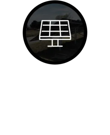 Solar panel icon over a background of solar panels with text about cleaning and repair services