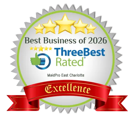 Best Business of 2026 badge for MaidPro East Charlotte with five gold stars and red Excellence ribbon