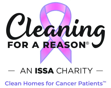 Cleaning for a Reason logo with pink ribbon promoting clean homes for cancer patients charity.