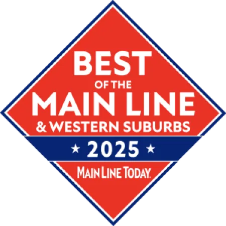 Red and blue diamond badge featuring 'Best of the Main Line & Western Suburbs 2025' by Main Line Today.