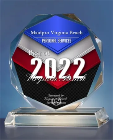 2022 Best of Virginia Beach award trophy for Maidpro Virginia Beach personal services on clear base.