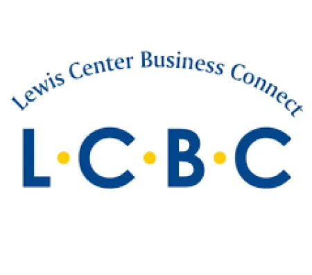 Logo of Lewis Center Business Connect featuring acronym L.C.B.C with yellow dots between letters.