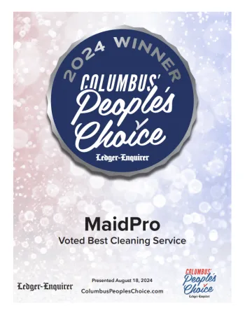 Columbus People's Choice 2024 winner badge for MaidPro as best cleaning service with silver and blue design.