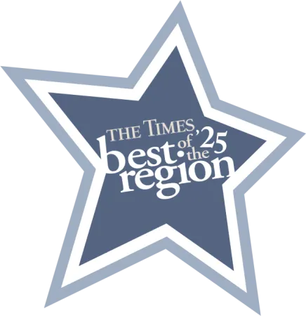 Blue star badge reading The Times best of the 25 region award text on white background